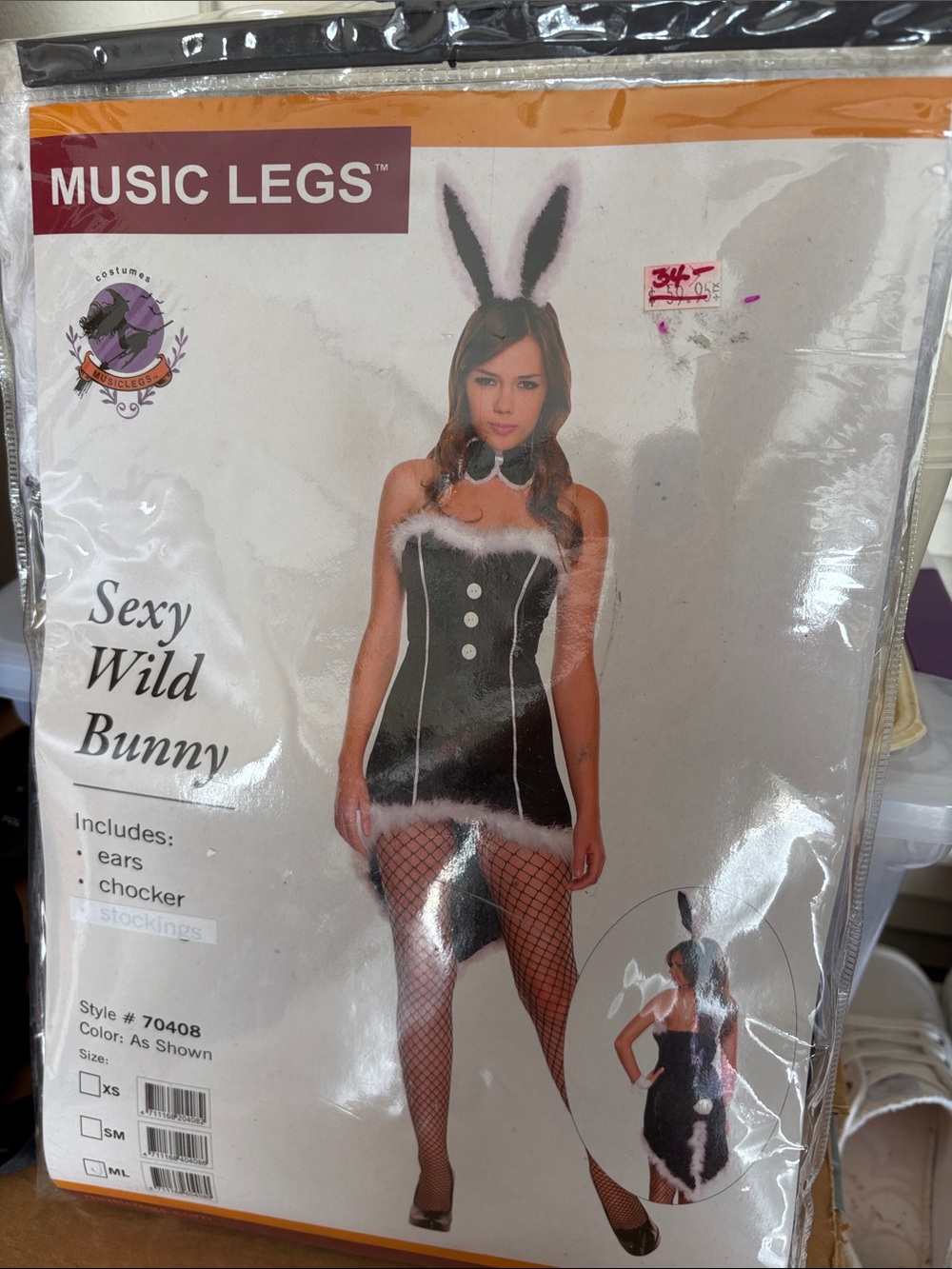 Music Legs Black & White Bunny Costume with Ears and Choker